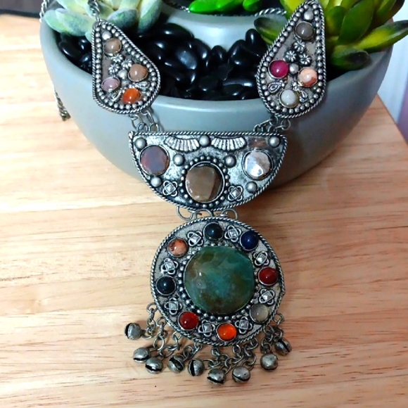 Artisan Silver & Stone Bohemian Style Necklace - Picture 1 of 7